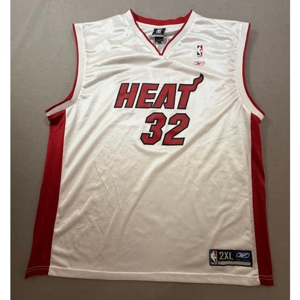 Reebok Miami Heat 32 Shaquille O Neal Basketball Jersey White Red 2XL